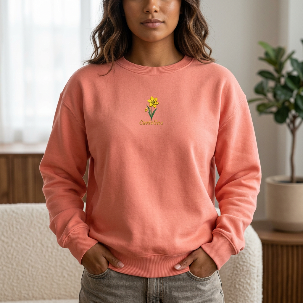 March Birth Flower Sweatshirt – Daffodil Embroidery