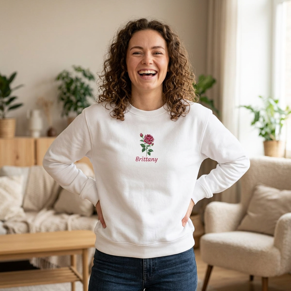 June Birth Flower Sweatshirt – Rose Embroidery