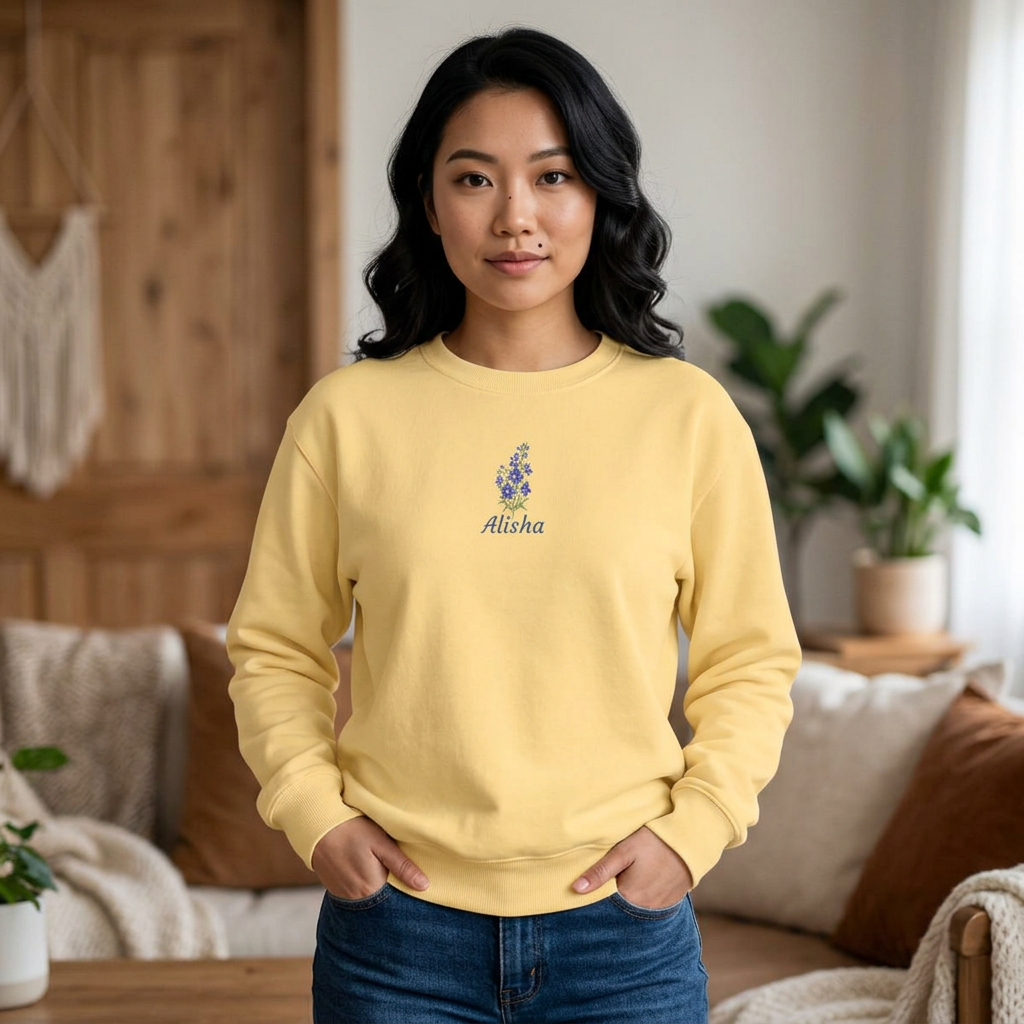 July Birth Flower Sweatshirt – Larkspur Embroidery